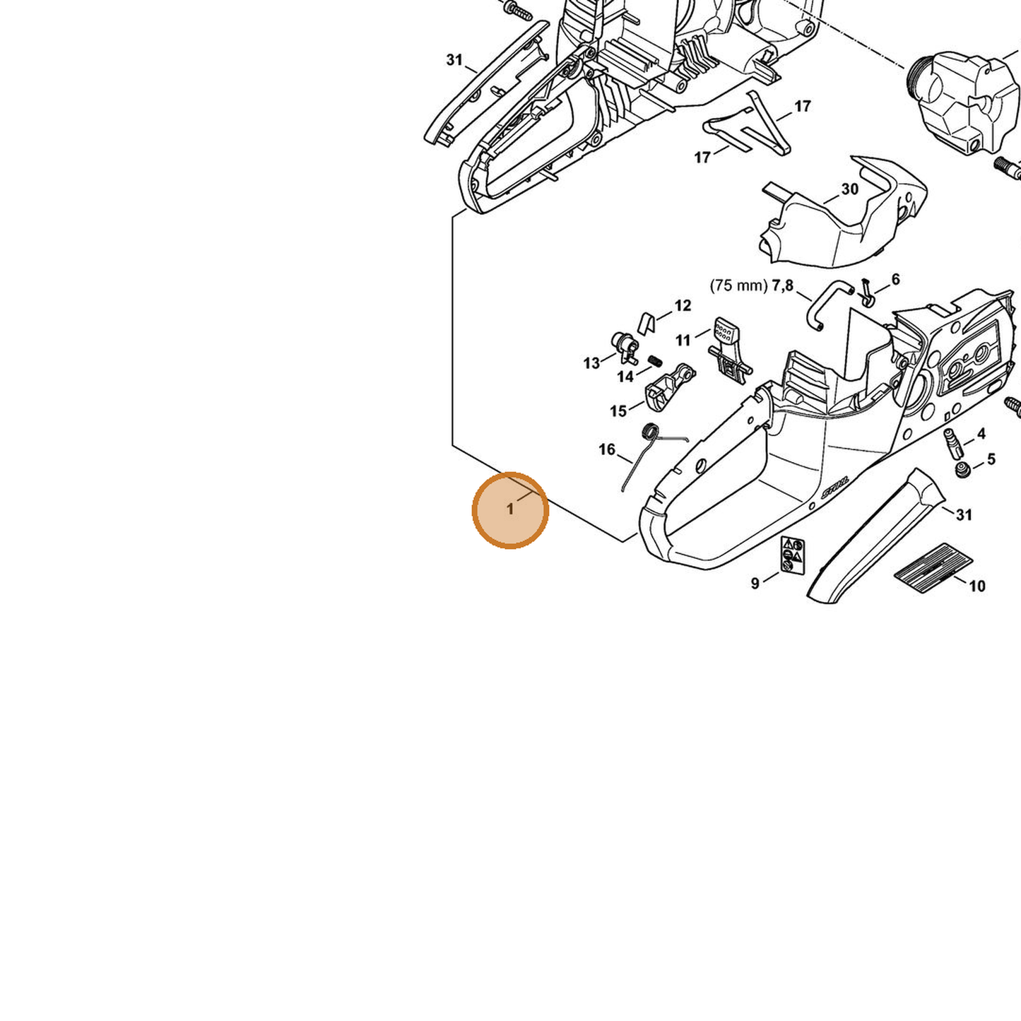 STIHL part 1254-790-1011 — IPL diagram snippet (6x zoom, amber highlight)