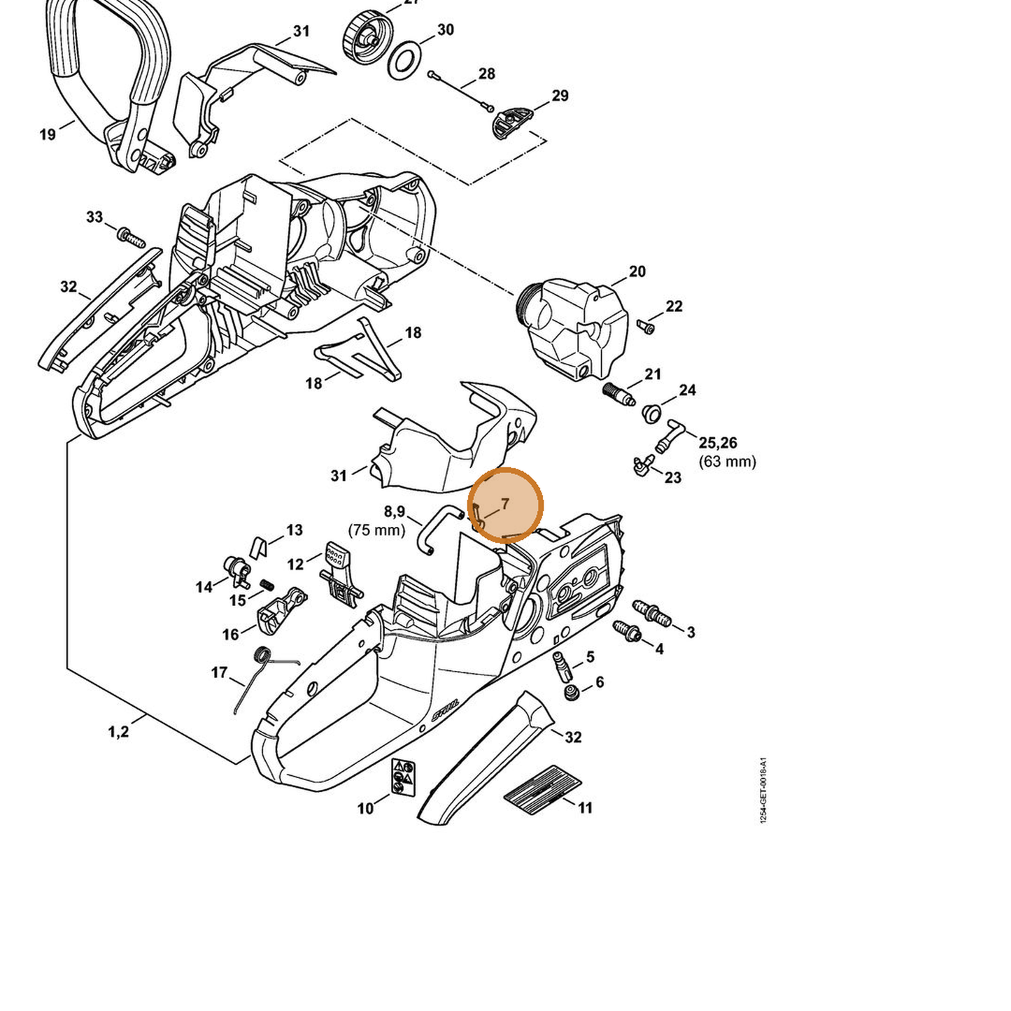 STIHL part 1254-791-3101 — IPL diagram snippet (6x zoom, amber highlight)