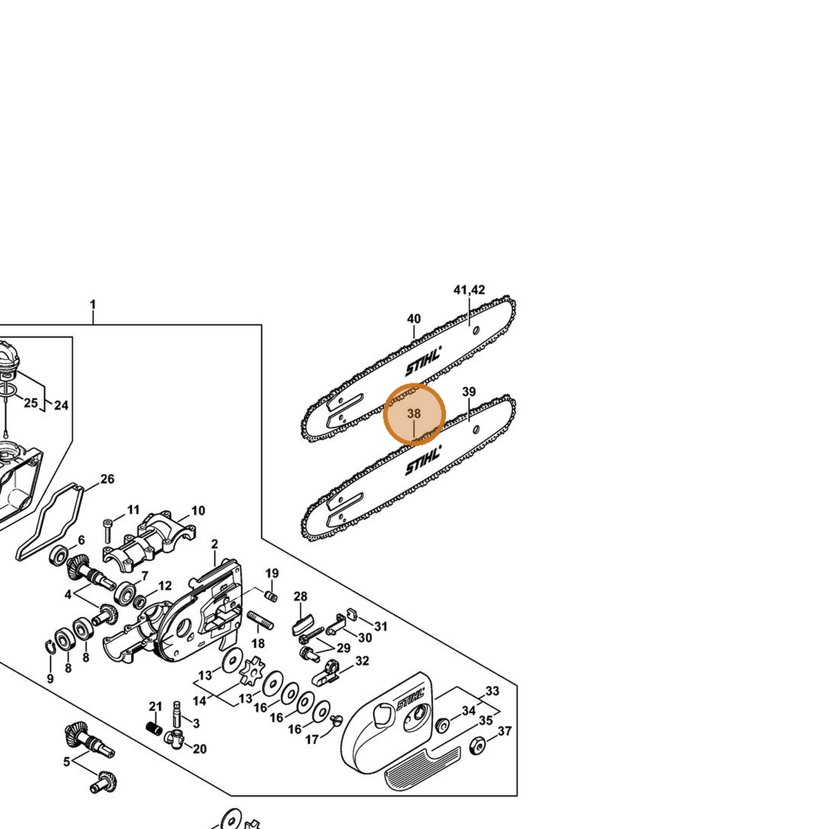 STIHL part 3610-005-0050 — IPL diagram snippet (6x zoom, amber highlight)