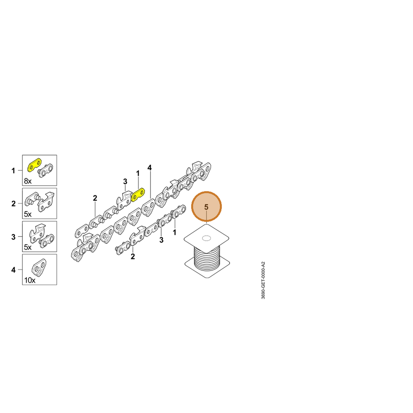 STIHL part 3638-005-1840 — IPL diagram snippet (6x zoom, amber highlight)