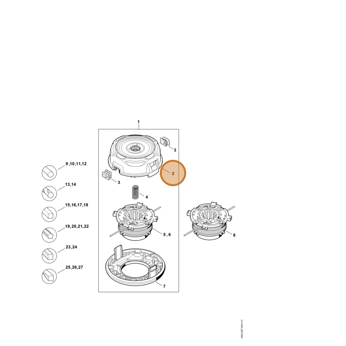 STIHL part 4002-710-9604 — IPL diagram snippet (6x zoom, amber highlight)