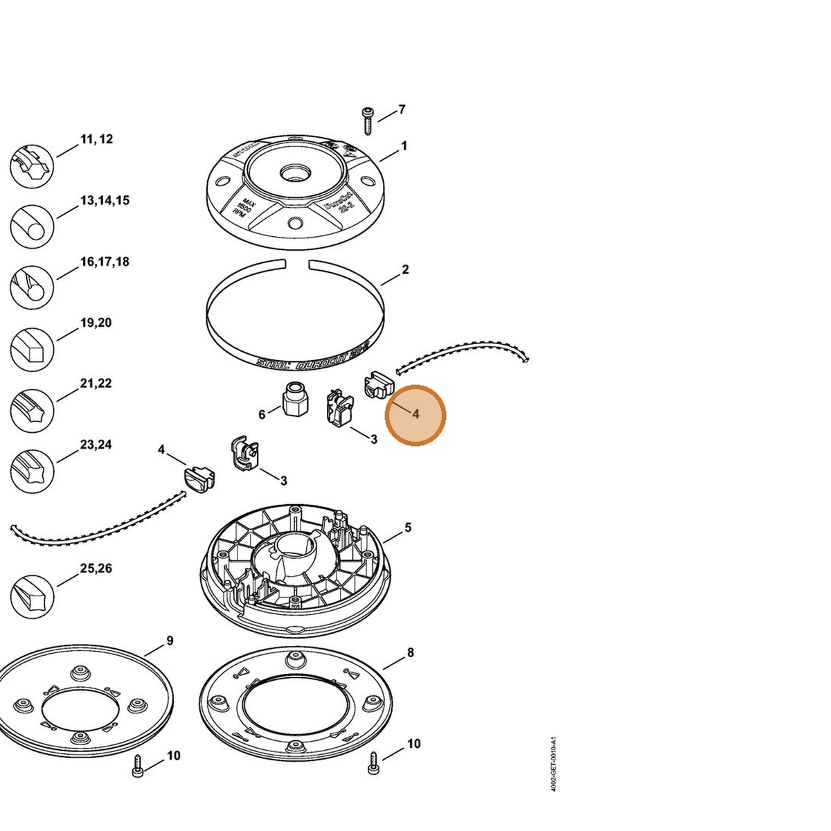 STIHL part 4002-713-8304 — IPL diagram snippet (6x zoom, amber highlight)