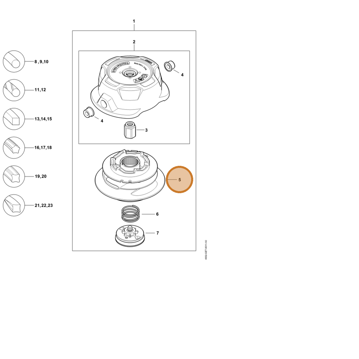 STIHL part 4002-820-1500 — IPL diagram snippet (6x zoom, amber highlight)