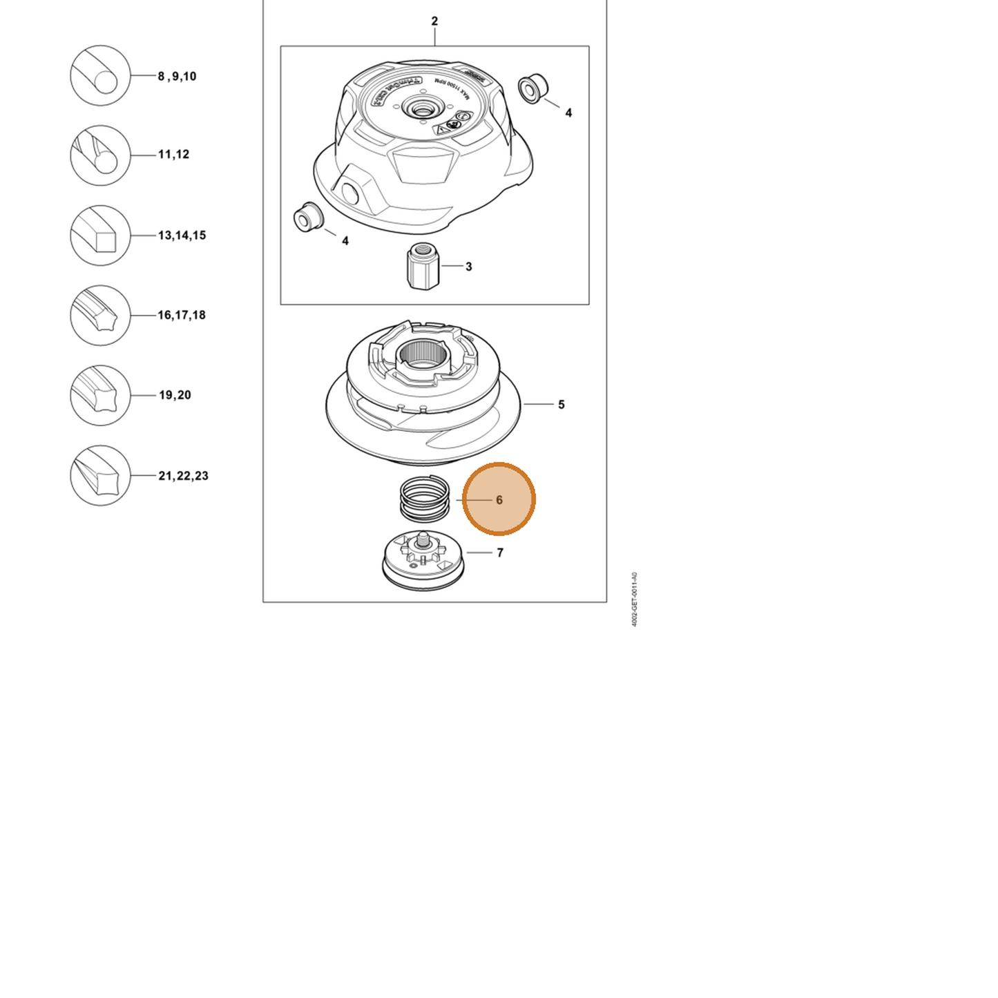 STIHL part 4002-997-3800 — IPL diagram snippet (6x zoom, amber highlight)