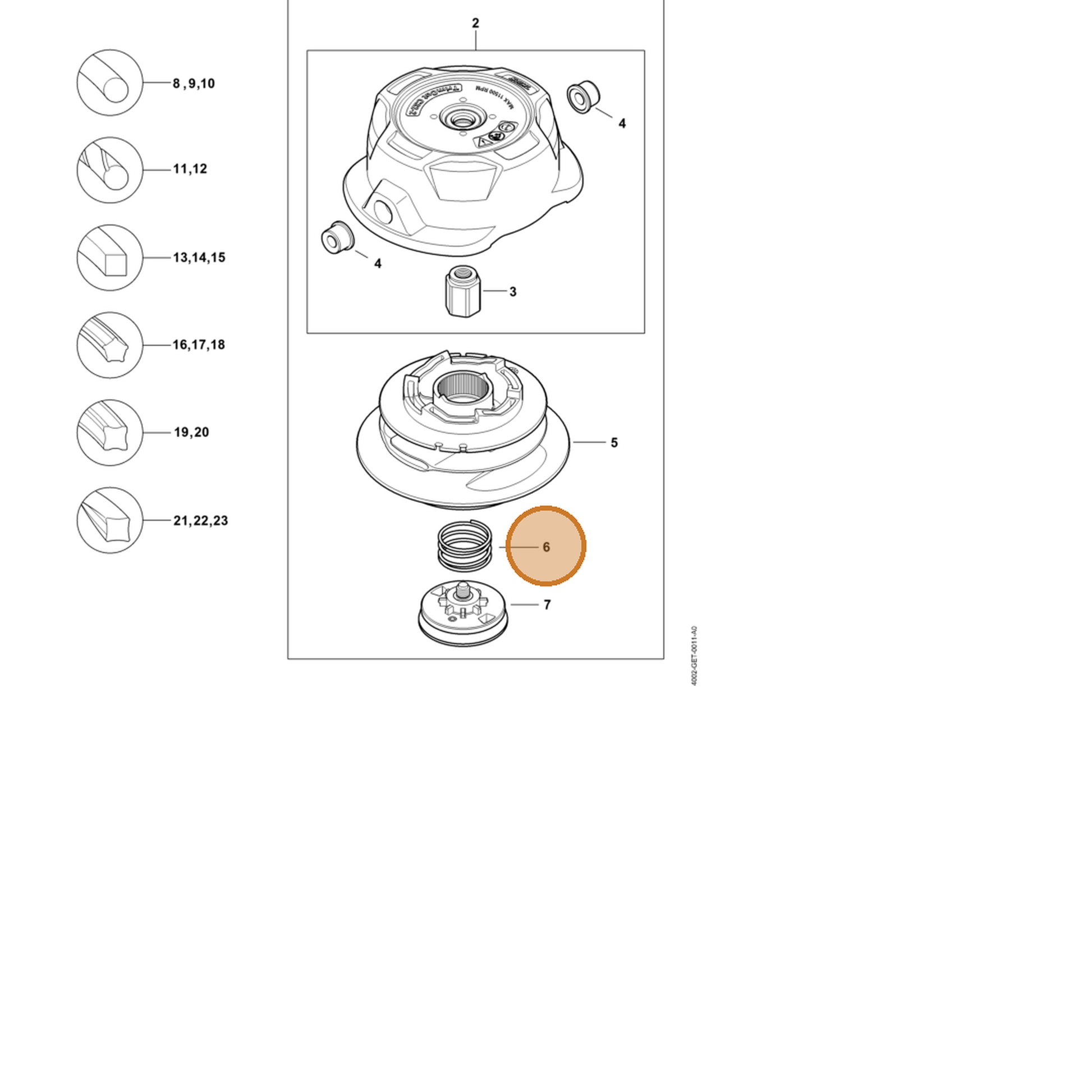 STIHL part 4002-997-3800 — IPL diagram snippet (6x zoom, amber highlight)