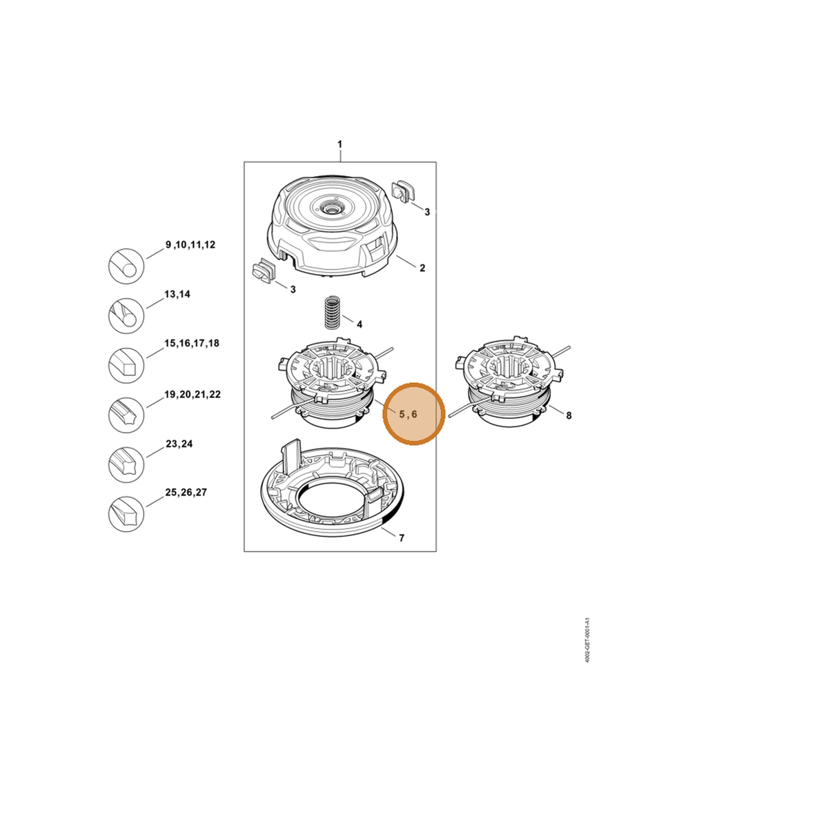 STIHL part 4003-713-3001 — IPL diagram snippet (6x zoom, amber highlight)
