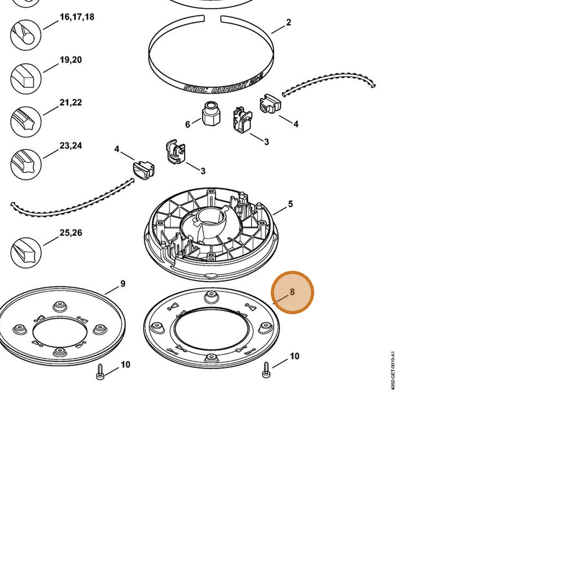 STIHL part 4005-007-1002 — IPL diagram snippet (6x zoom, amber highlight)