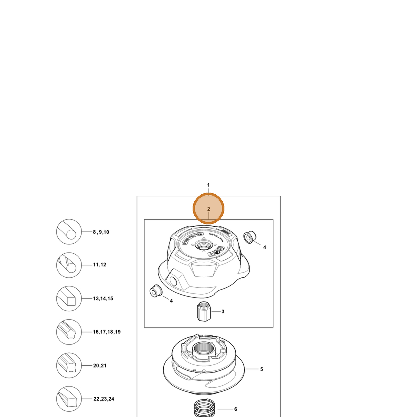 STIHL part 4005-710-3600 — IPL diagram snippet (6x zoom, amber highlight)