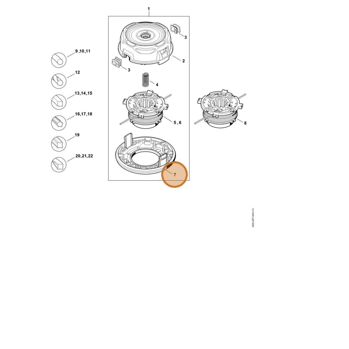 STIHL part 4005-713-9701 — IPL diagram snippet (6x zoom, amber highlight)