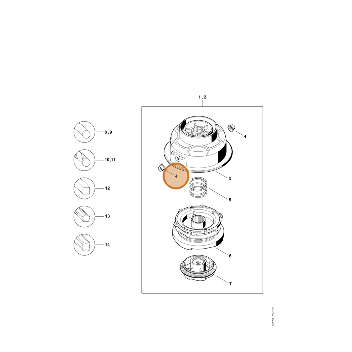 STIHL part 4006-713-8302 — IPL diagram snippet (6x zoom, amber highlight)