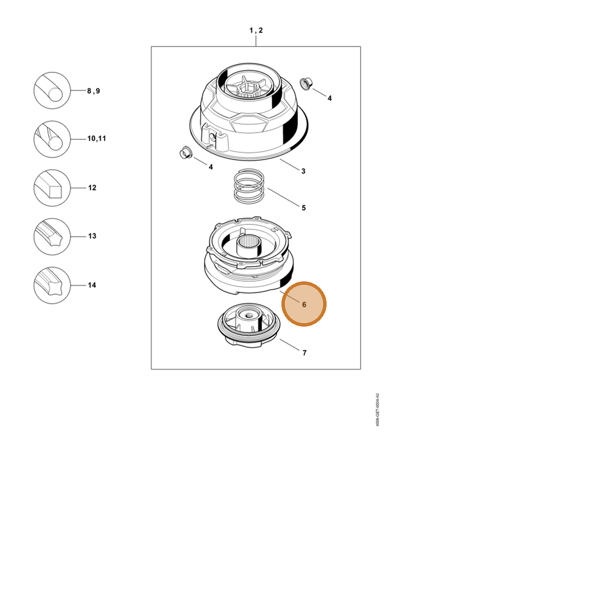 STIHL part 4006-820-1500 — IPL diagram snippet (6x zoom, amber highlight)