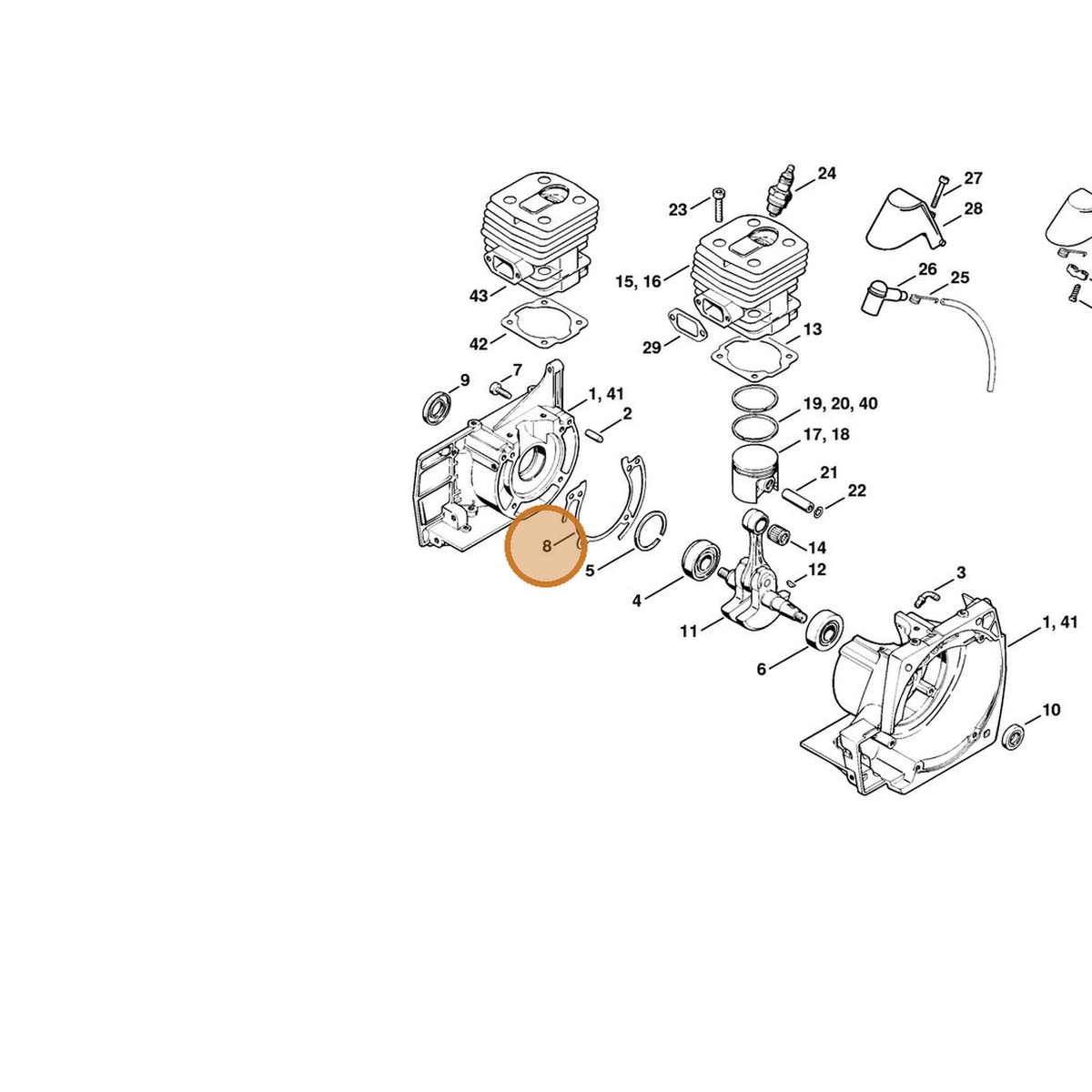 STIHL part 4116-029-0500 — IPL diagram snippet (6x zoom, amber highlight)