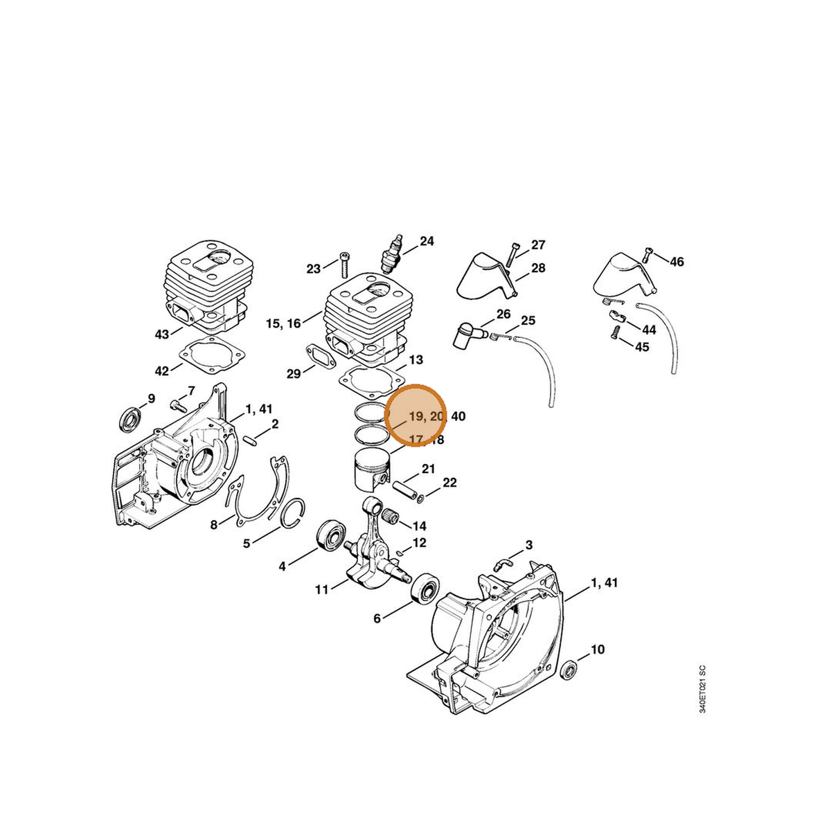 STIHL part 4116-034-3000 — IPL diagram snippet (6x zoom, amber highlight)