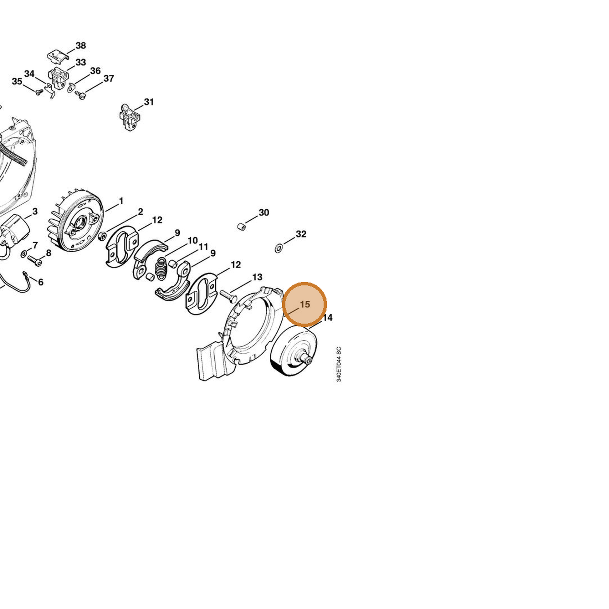 STIHL part 4116-084-7801 — IPL diagram snippet (6x zoom, amber highlight)