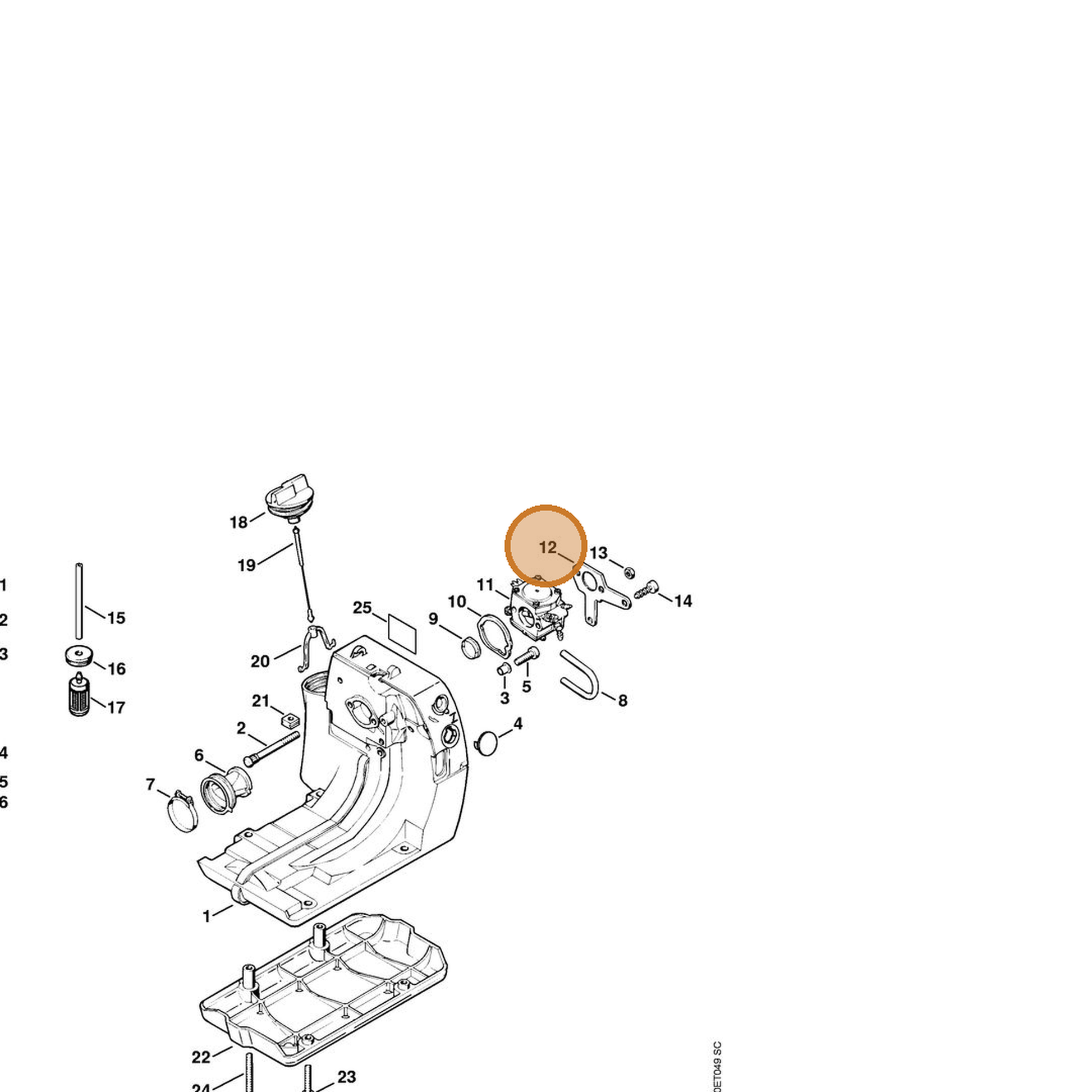 STIHL part 4116-121-0600 — IPL diagram snippet (6x zoom, amber highlight)