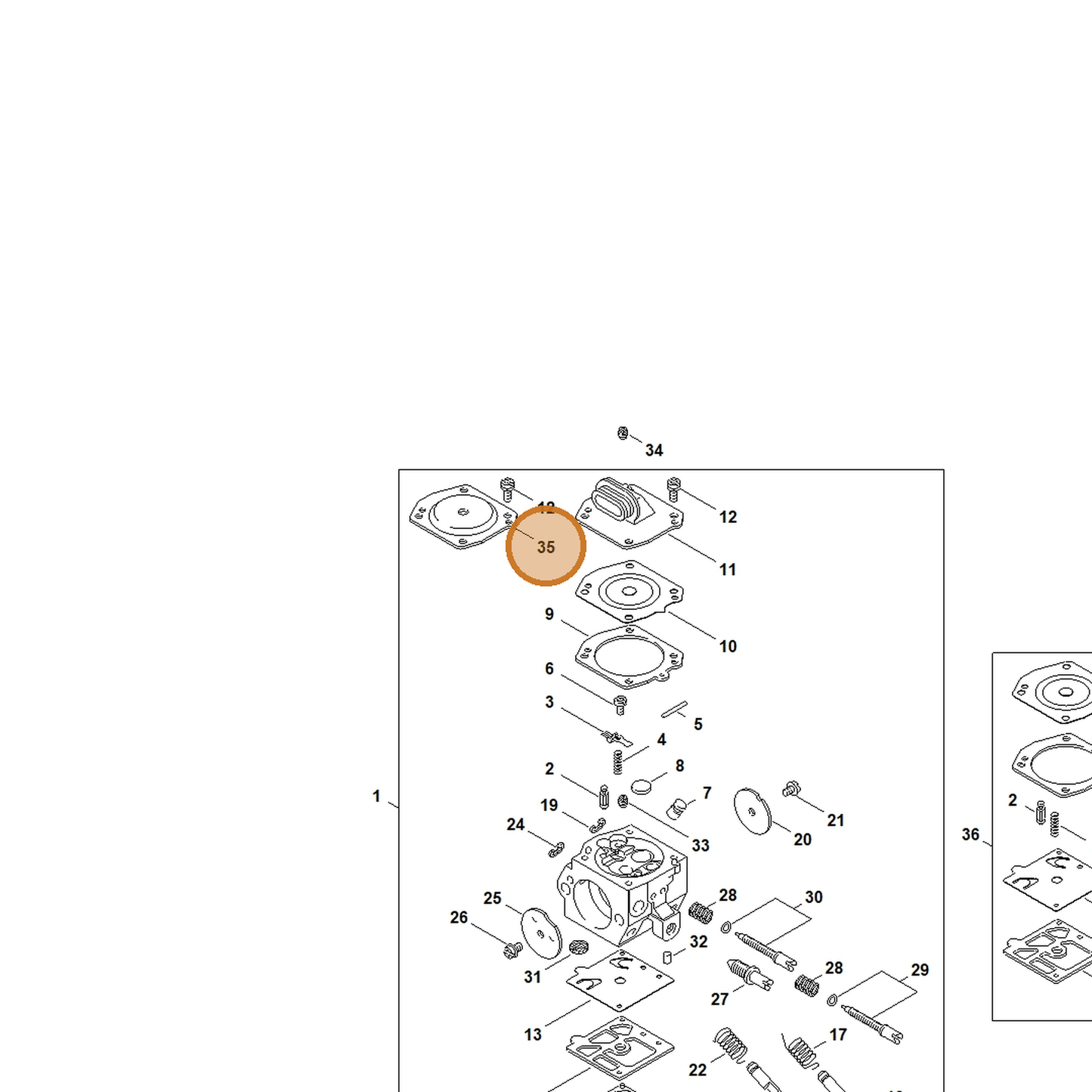 STIHL part 4116-121-0800 — IPL diagram snippet (6x zoom, amber highlight)