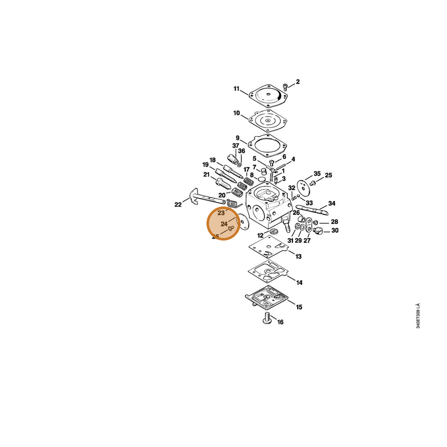 STIHL part 4116-121-3300 — IPL diagram snippet (6x zoom, amber highlight)