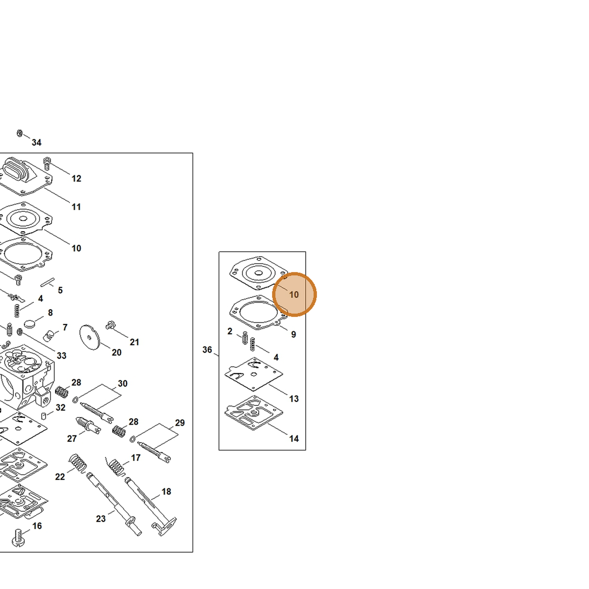 STIHL part 4116-121-4700 — IPL diagram snippet (6x zoom, amber highlight)