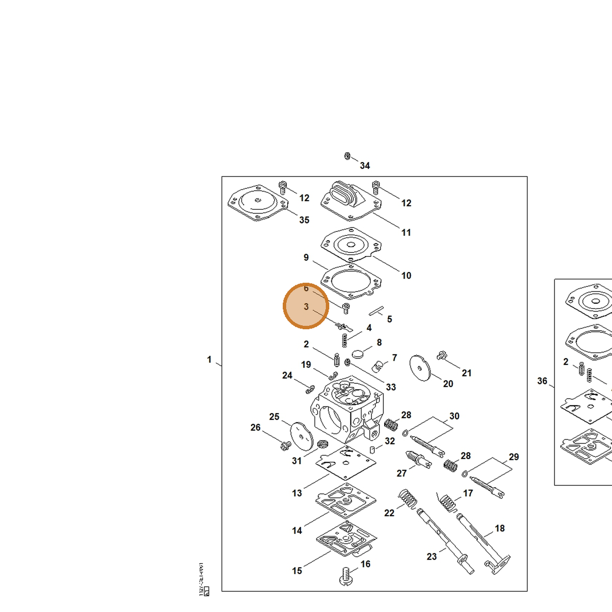 STIHL part 4116-121-5000 — IPL diagram snippet (6x zoom, amber highlight)