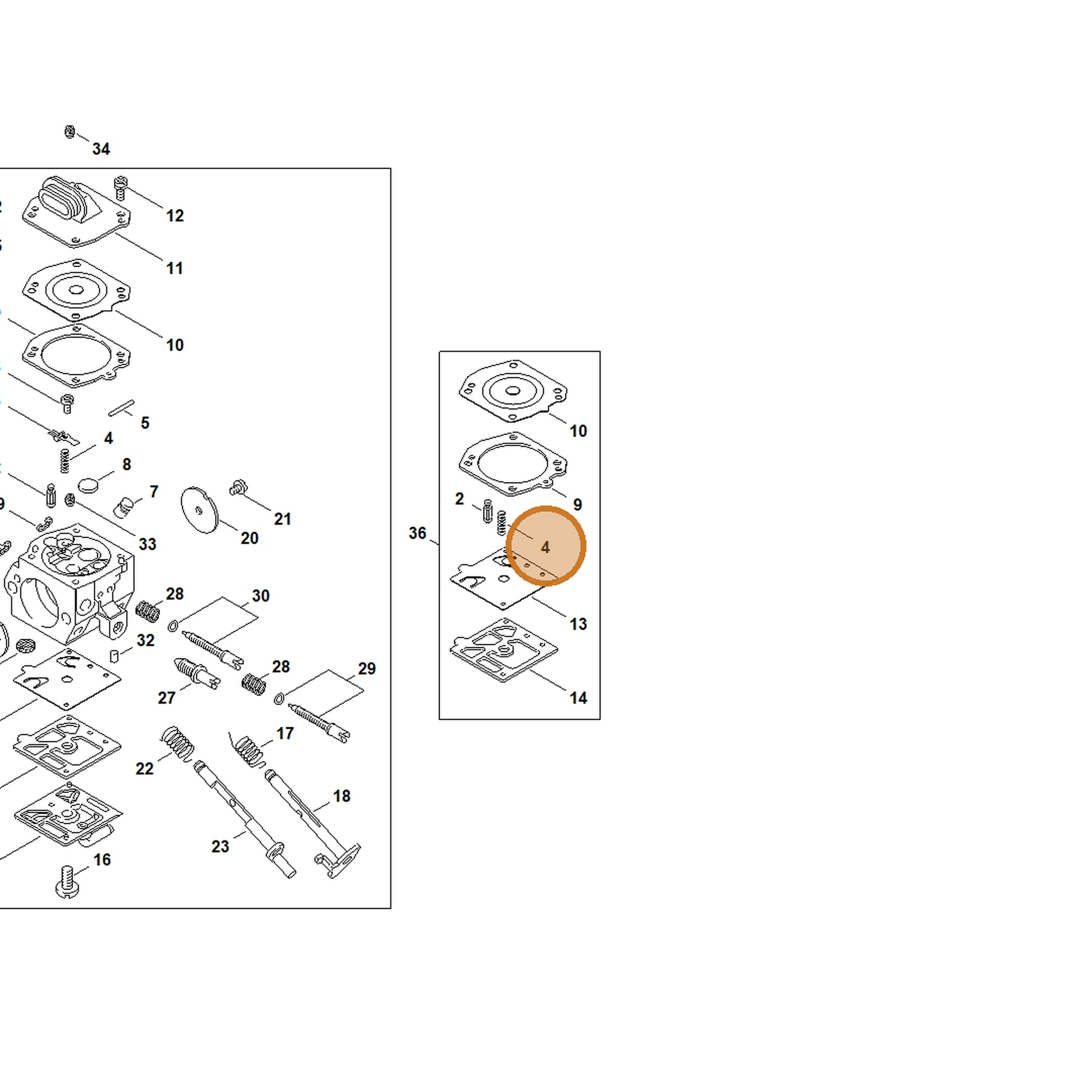 STIHL part 4116-122-3002 — IPL diagram snippet (6x zoom, amber highlight)