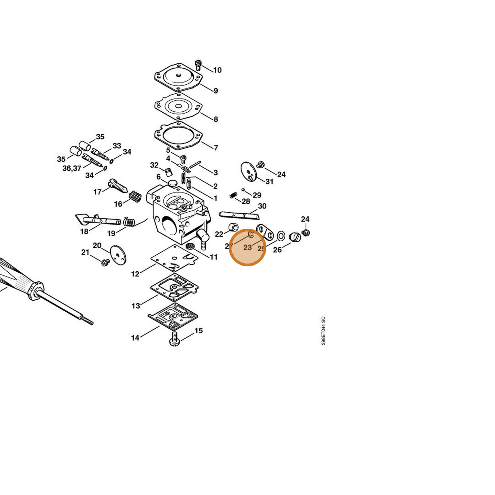 STIHL part 4116-123-7301 — IPL diagram snippet (6x zoom, amber highlight)