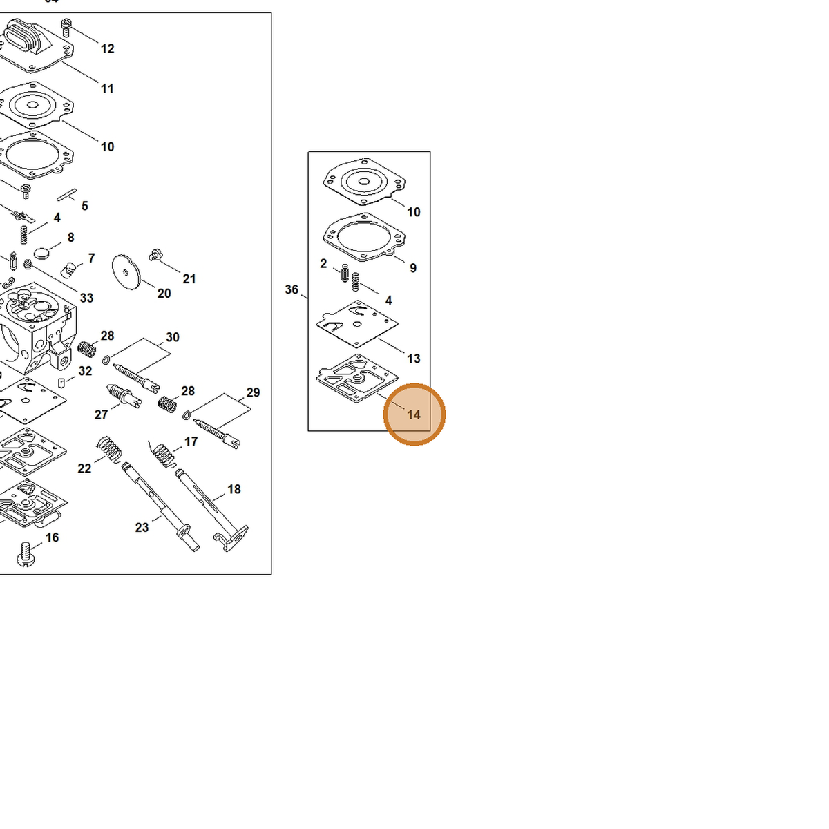 STIHL part 4116-129-0902 — IPL diagram snippet (6x zoom, amber highlight)