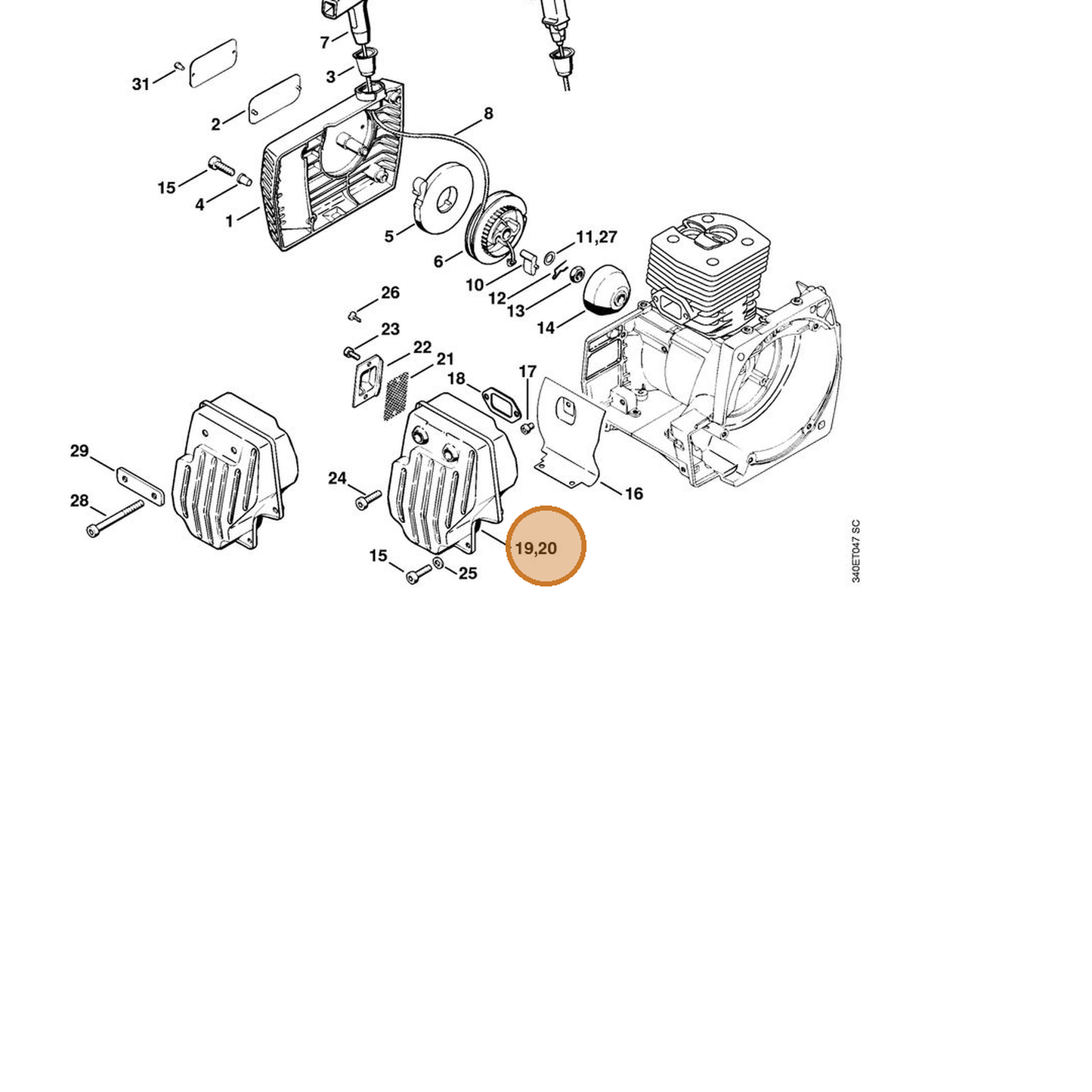 STIHL part 4116-140-0601 — IPL diagram snippet (6x zoom, amber highlight)