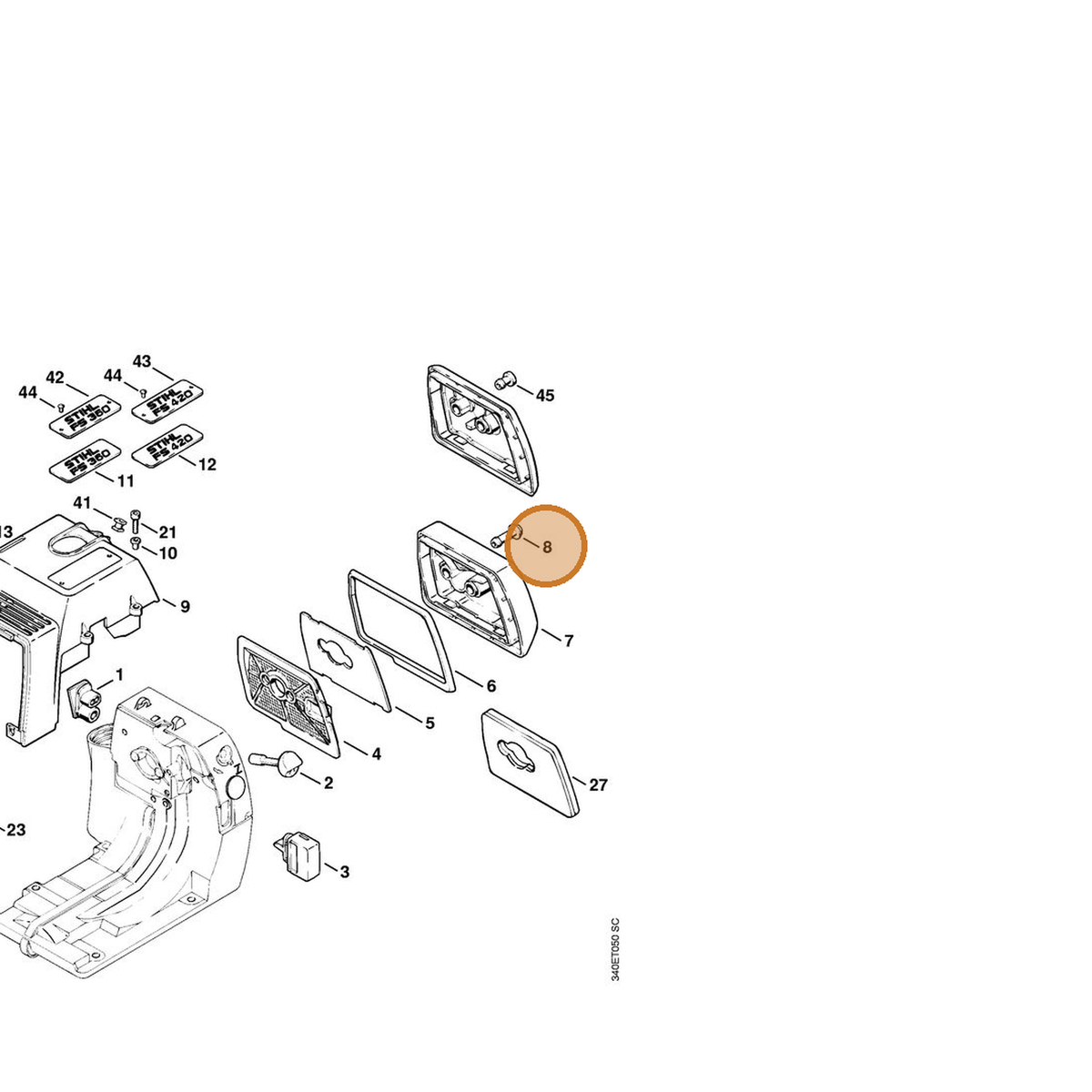 STIHL part 4116-141-8303 — IPL diagram snippet (6x zoom, amber highlight)