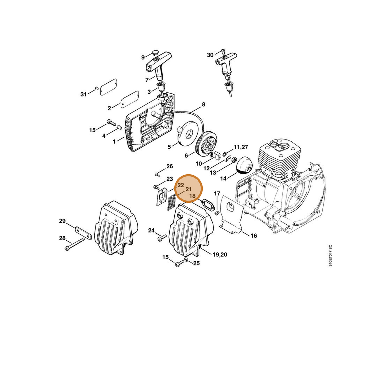 STIHL part 4116-141-9000 — IPL diagram snippet (6x zoom, amber highlight)