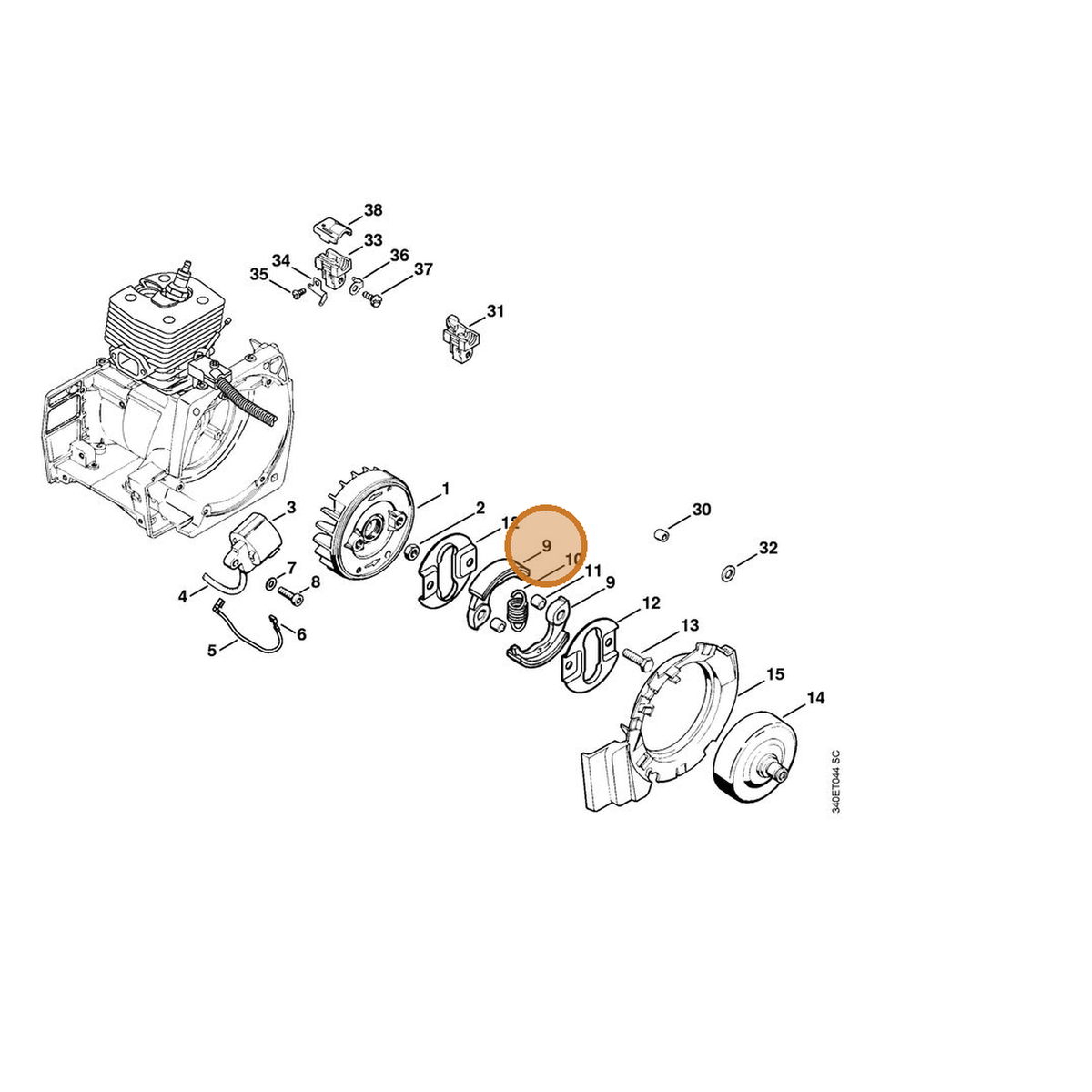 STIHL part 4116-160-2001 — IPL diagram snippet (6x zoom, amber highlight)