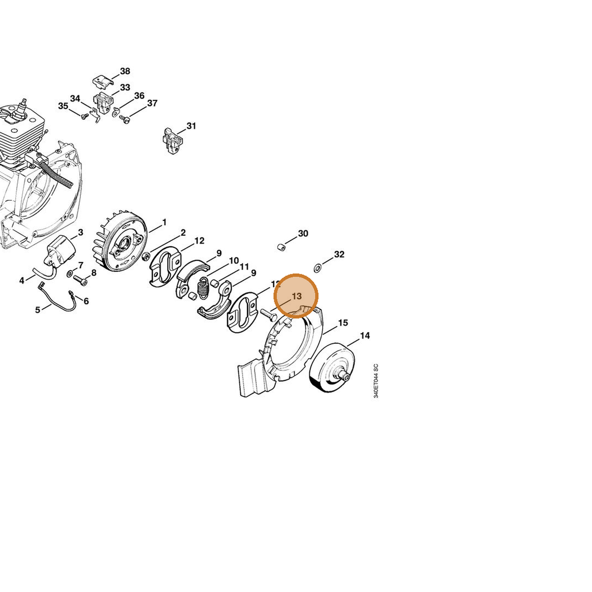 STIHL part 4116-162-4201 — IPL diagram snippet (6x zoom, amber highlight)