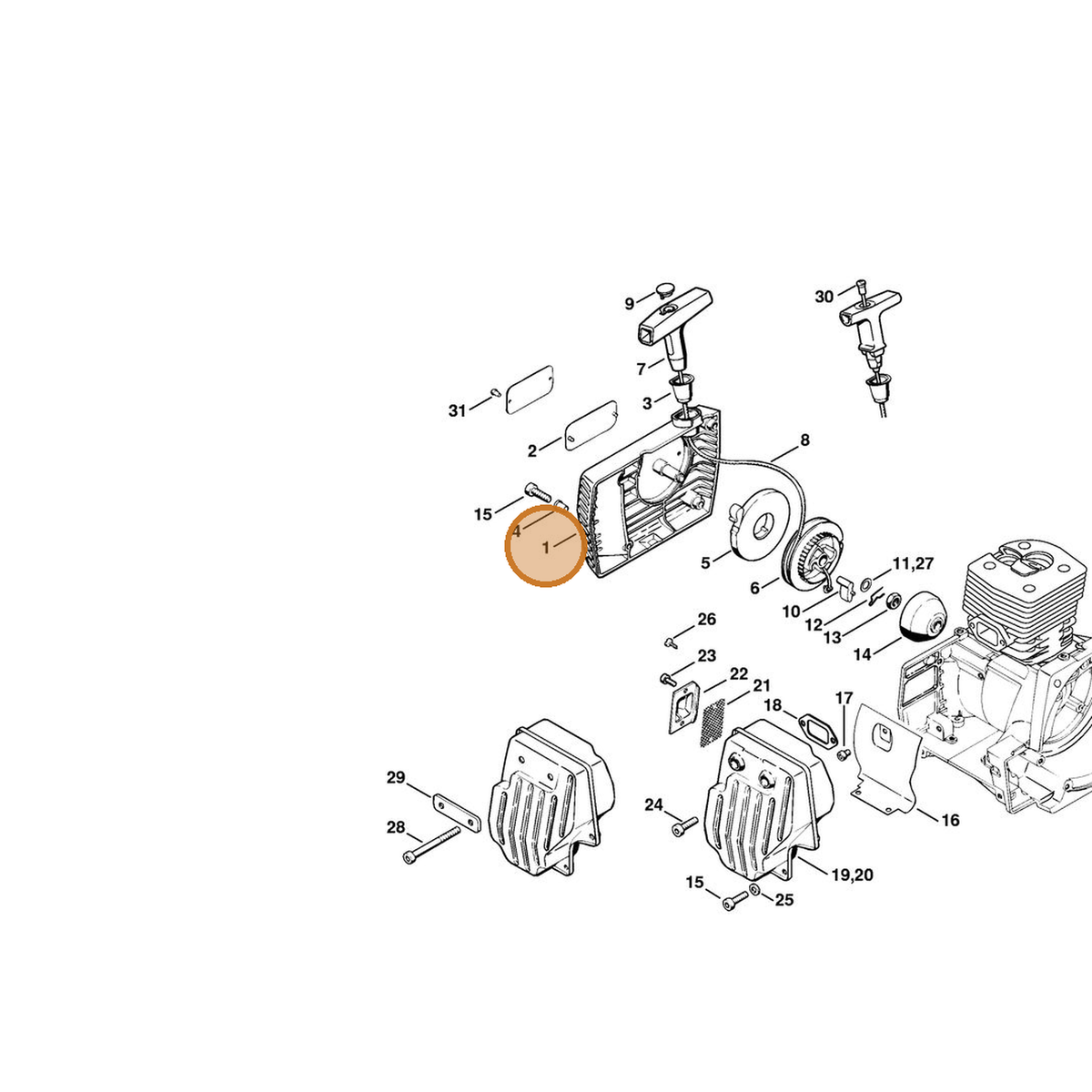 STIHL part 4116-190-0400 — IPL diagram snippet (6x zoom, amber highlight)