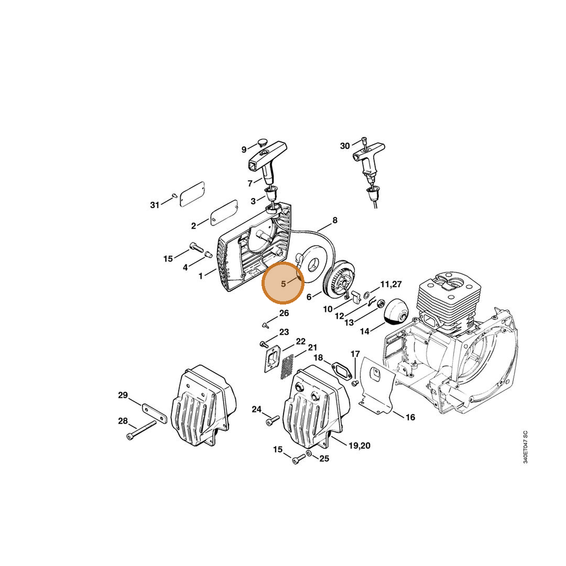 STIHL part 4116-190-0600 — IPL diagram snippet (6x zoom, amber highlight)