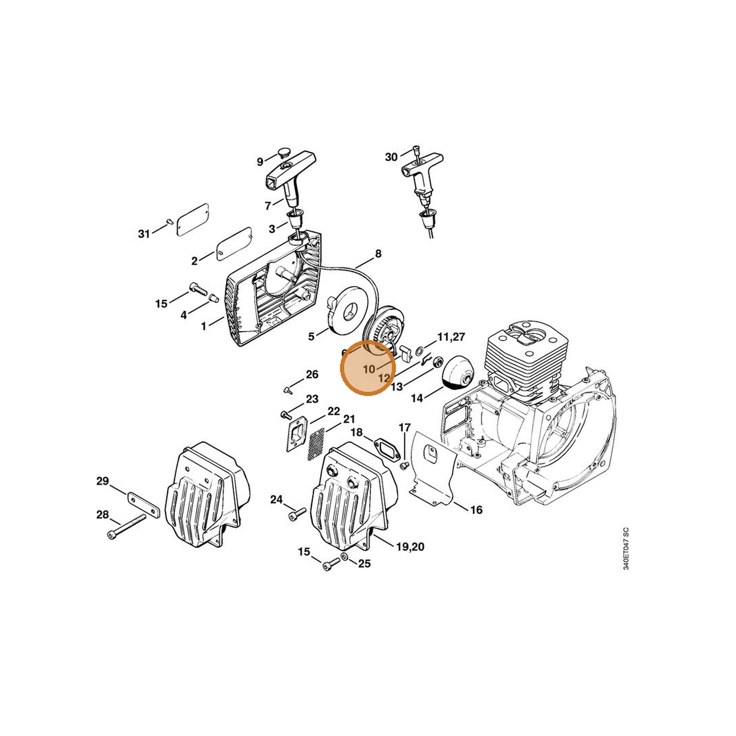 STIHL part 4116-195-7200 — IPL diagram snippet (6x zoom, amber highlight)
