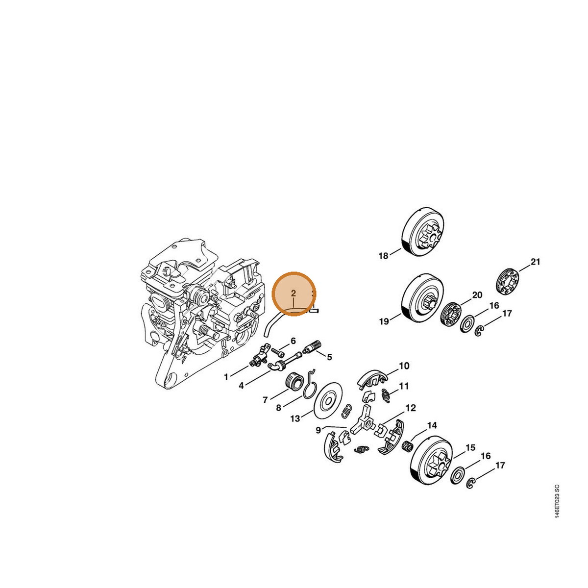 STIHL part 4116-358-0700 — IPL diagram snippet (6x zoom, amber highlight)