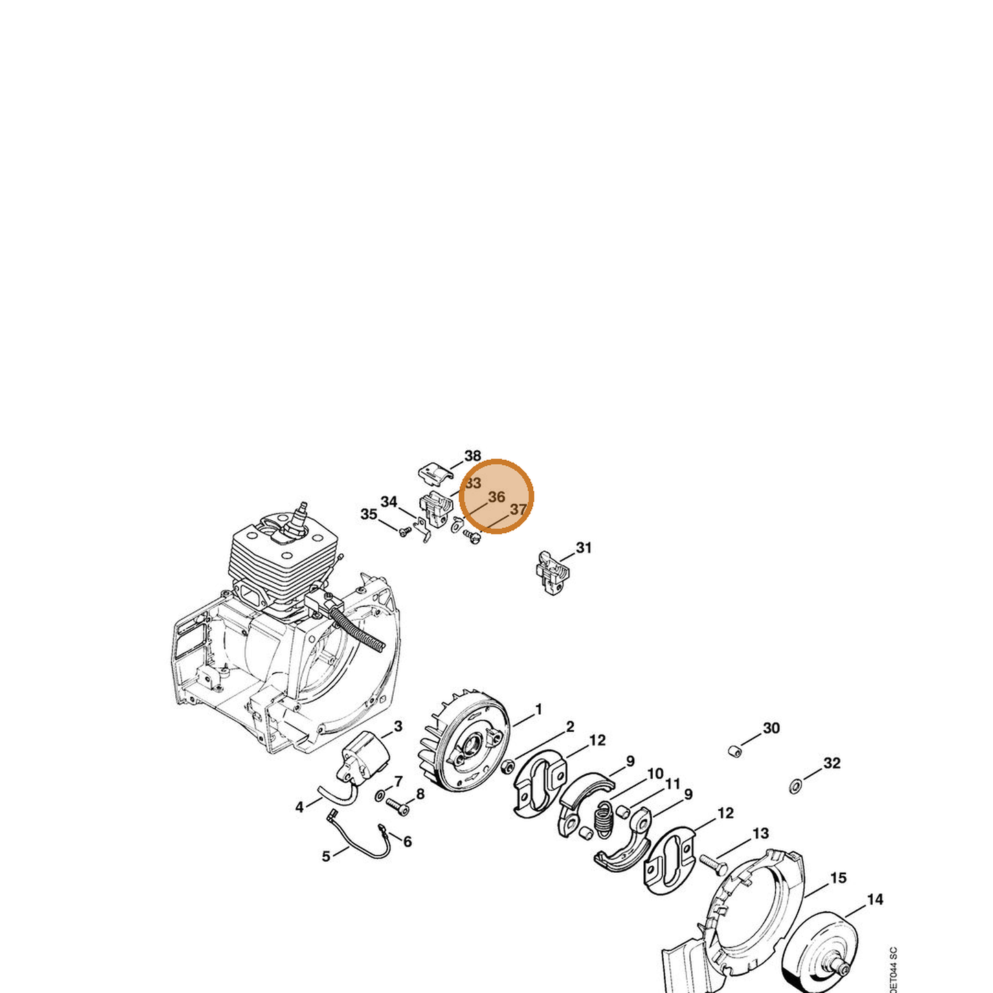 STIHL part 4116-431-2100 — IPL diagram snippet (6x zoom, amber highlight)