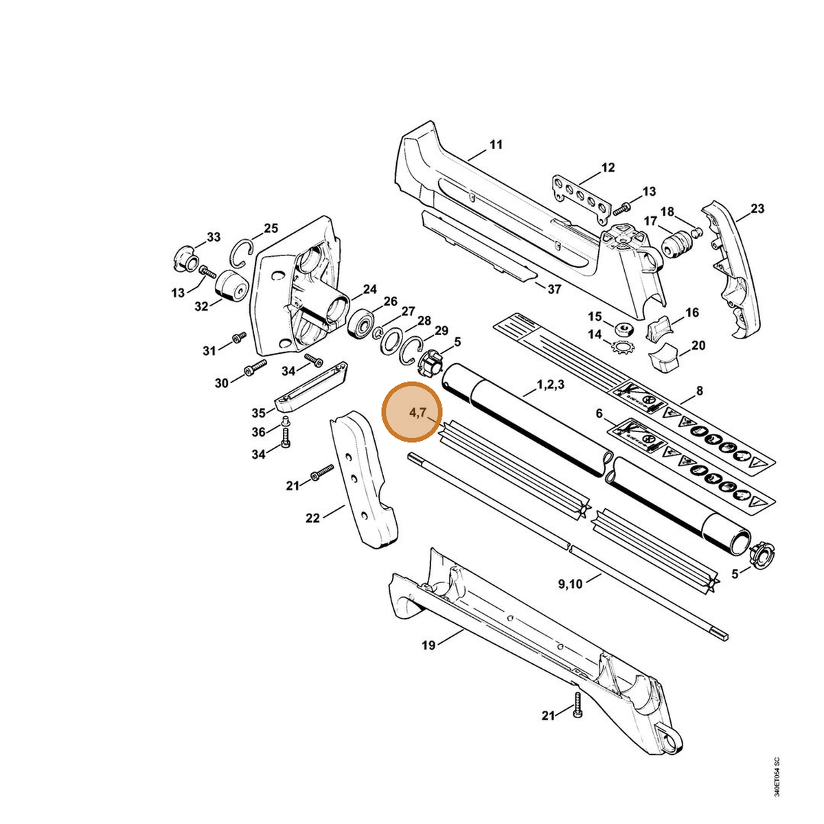 STIHL part 4116-711-7300 — IPL diagram snippet (6x zoom, amber highlight)