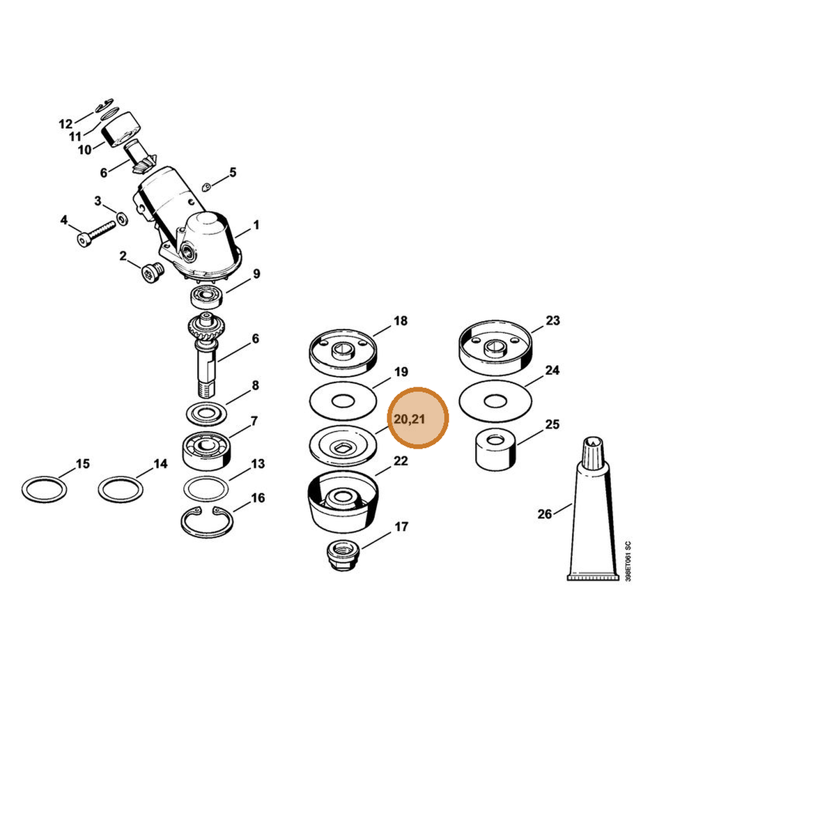 STIHL part 4116-713-1601 — IPL diagram snippet (6x zoom, amber highlight)