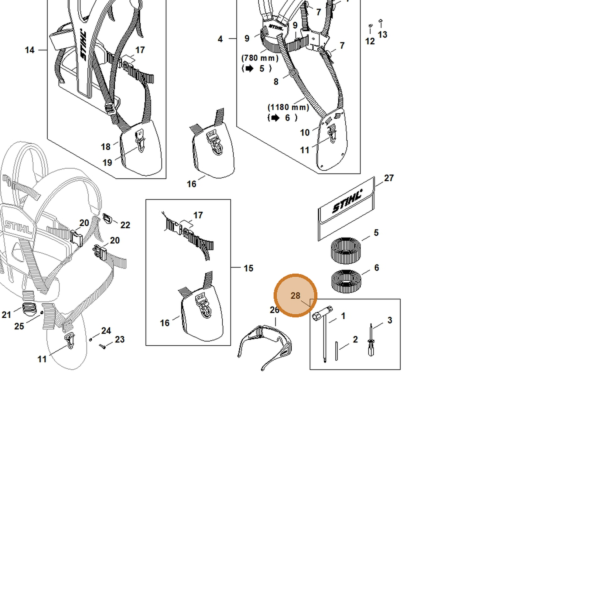STIHL part 4116-890-1400 — IPL diagram snippet (6x zoom, amber highlight)
