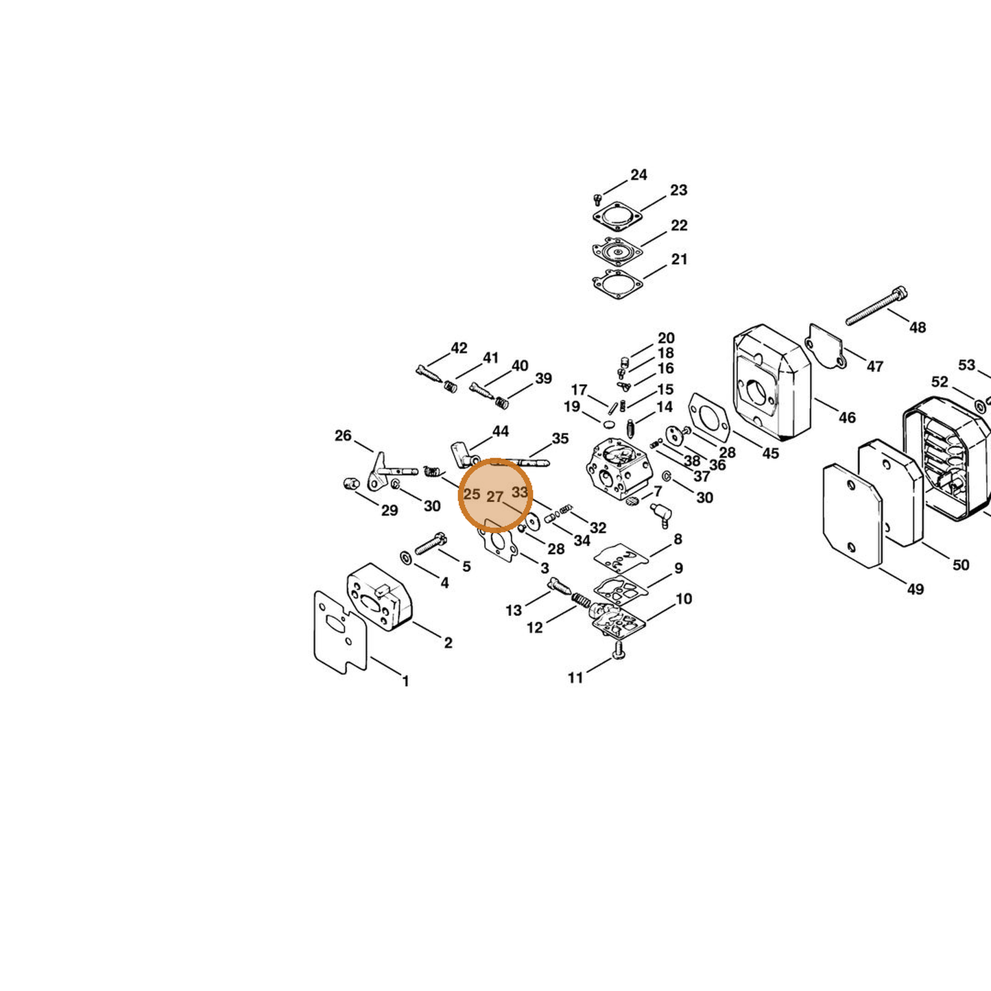 STIHL part 4117-121-3300 — IPL diagram snippet (6x zoom, amber highlight)