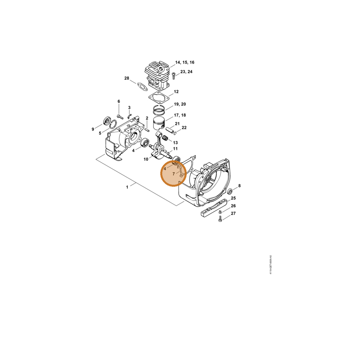 STIHL part 4119-029-0500 — IPL diagram snippet (6x zoom, amber highlight)