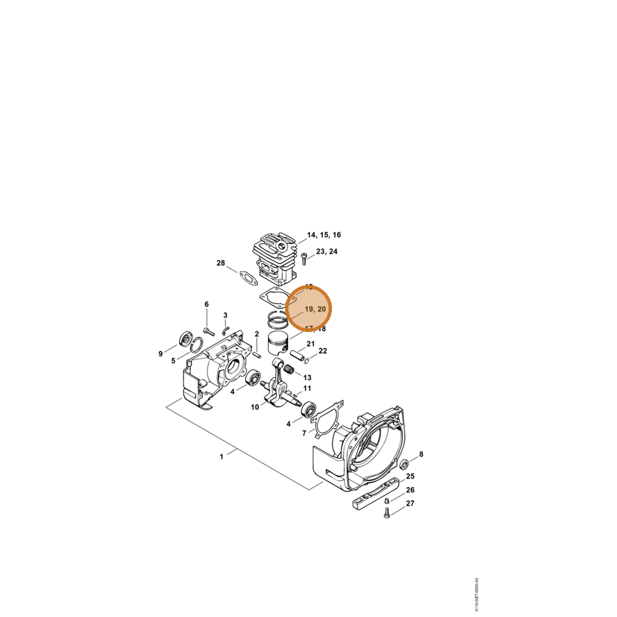 STIHL part 4119-034-3002 — IPL diagram snippet (6x zoom, amber highlight)
