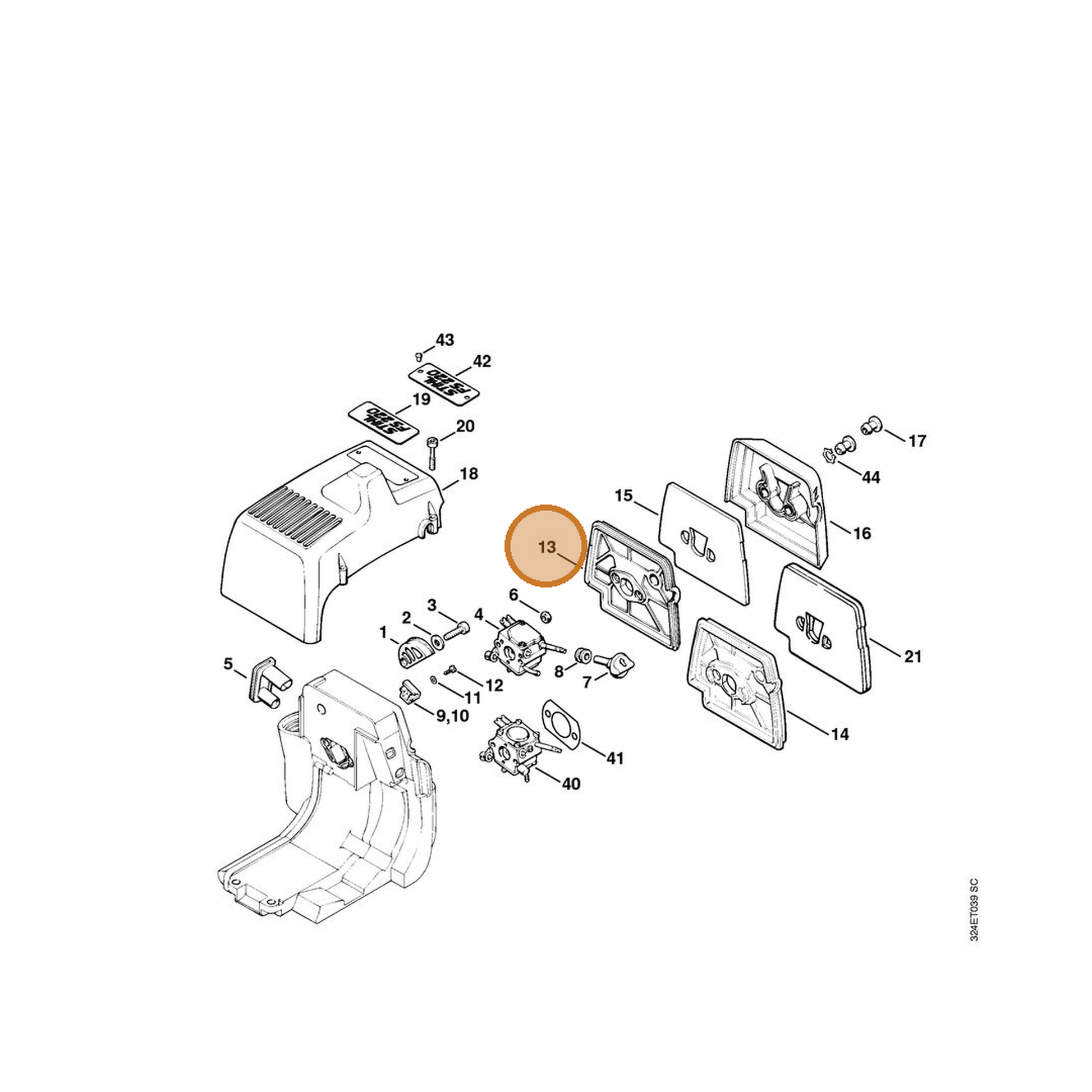 STIHL part 4119-120-1600 — IPL diagram snippet (6x zoom, amber highlight)