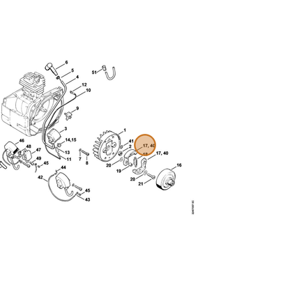 STIHL part 4119-160-2001 — IPL diagram snippet (6x zoom, amber highlight)