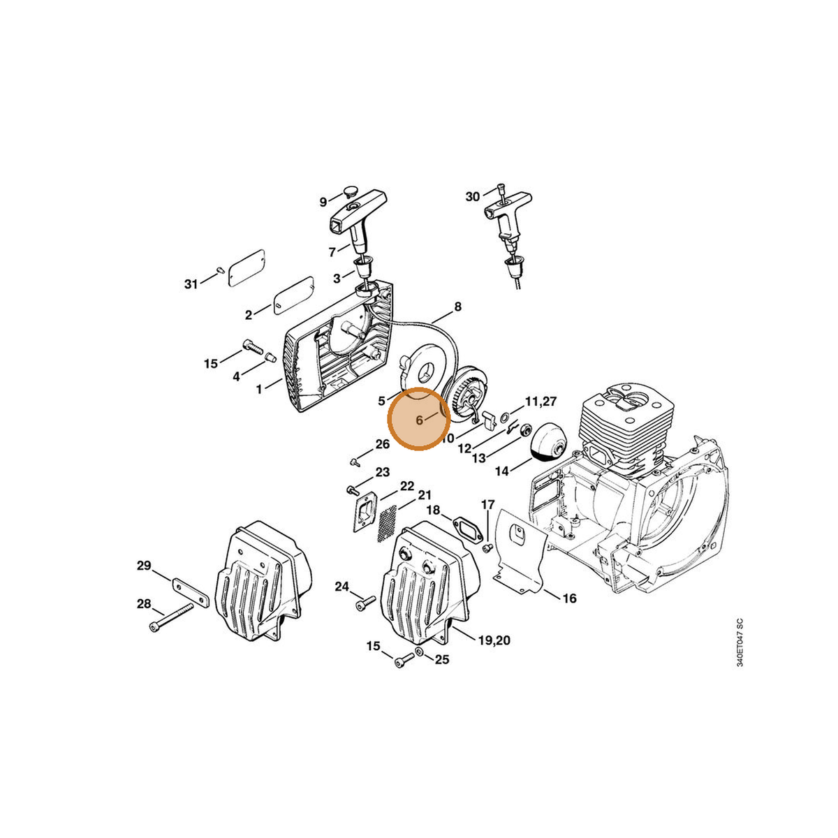STIHL part 4119-195-0400 — IPL diagram snippet (6x zoom, amber highlight)