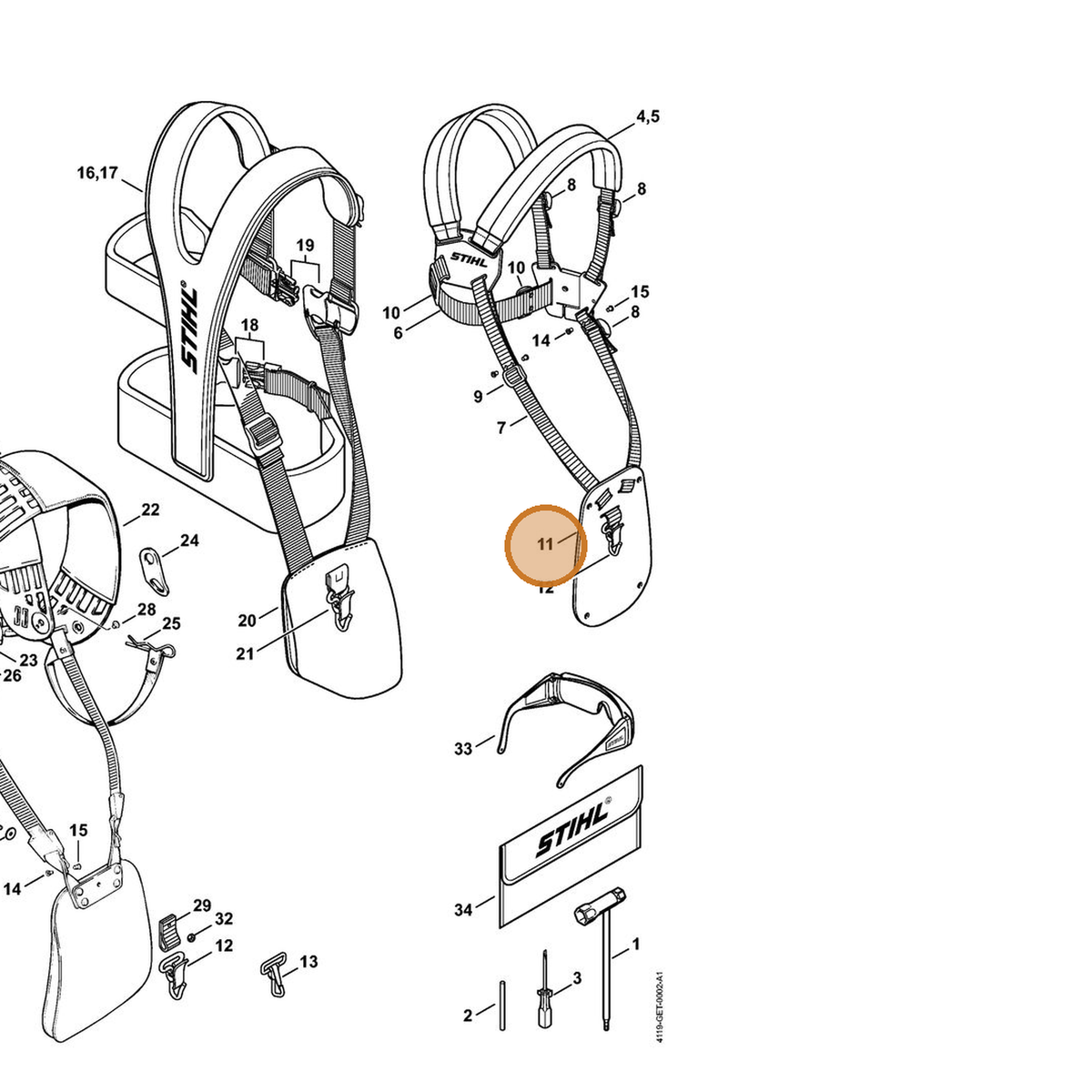 STIHL part 4119-718-7400 — IPL diagram snippet (6x zoom, amber highlight)