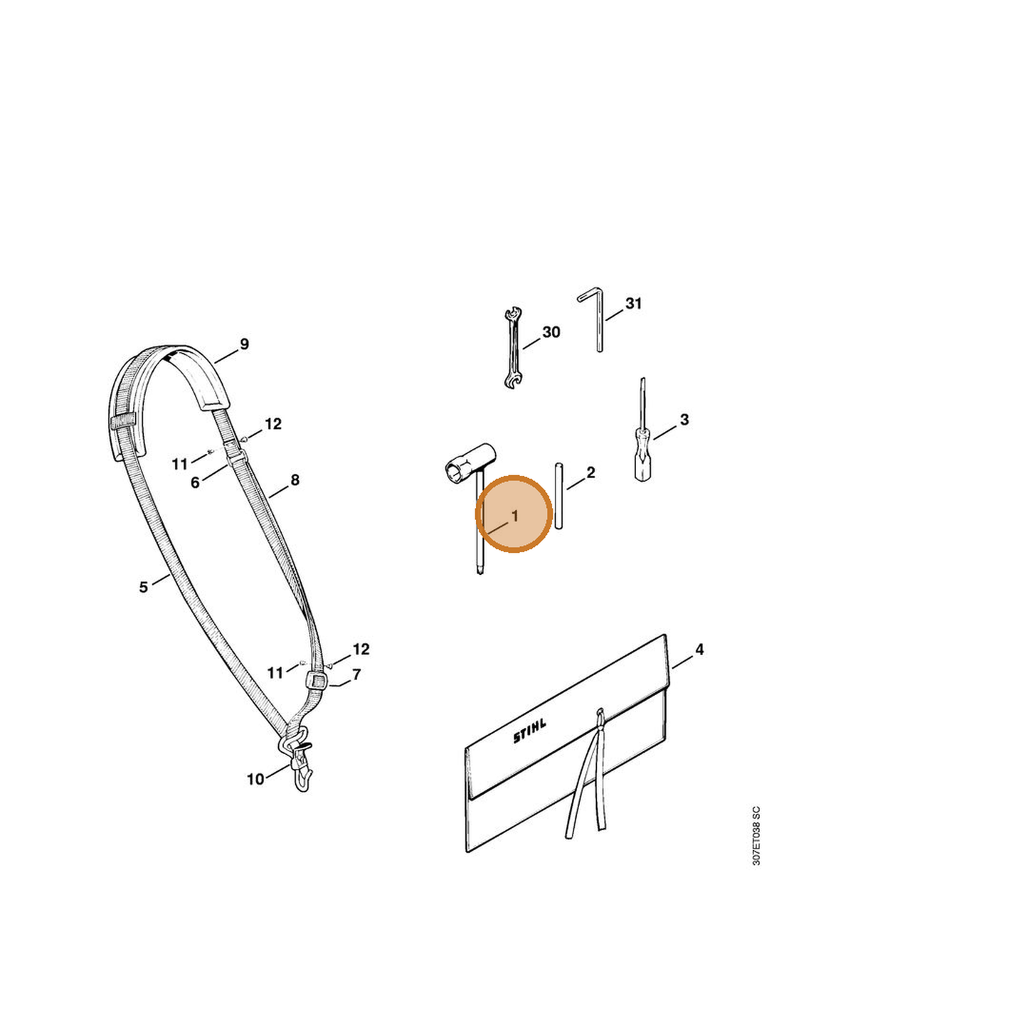 STIHL part 4119-890-3400 — IPL diagram snippet (6x zoom, amber highlight)