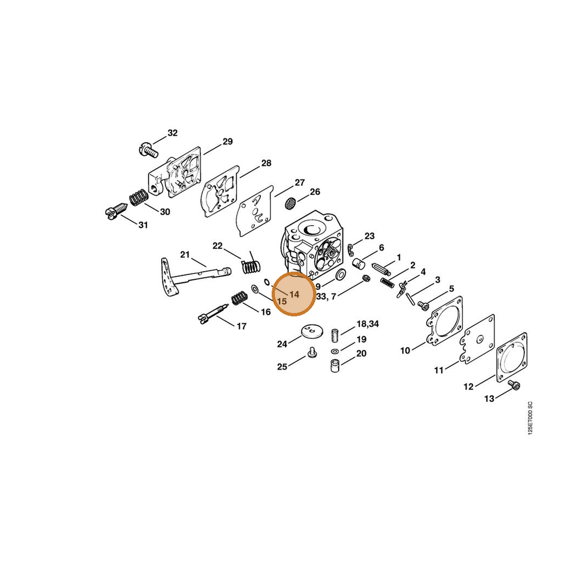 STIHL part 4124-122-3600 — IPL diagram snippet (6x zoom, amber highlight)