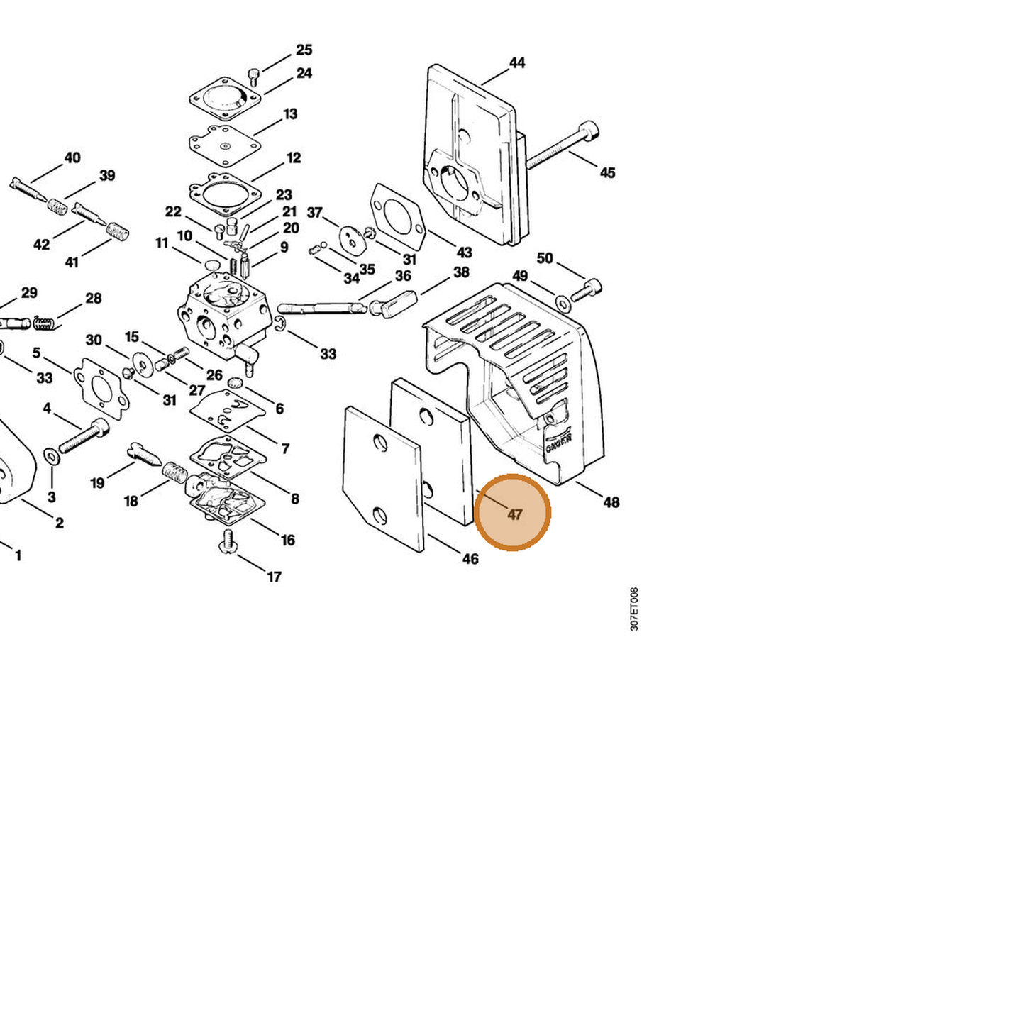 STIHL part 4126-124-0801 — IPL diagram snippet (6x zoom, amber highlight)