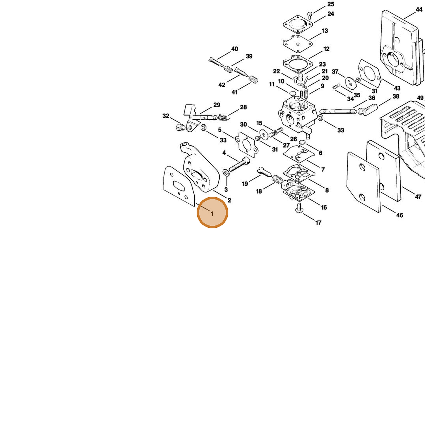 STIHL part 4126-129-0500 — IPL diagram snippet (6x zoom, amber highlight)